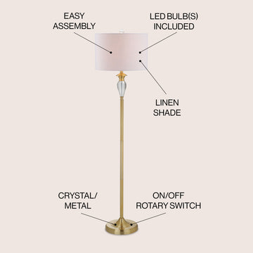 Evelyn 60" Crystal / Metal LED Floor Lamp - JONATHAN Y